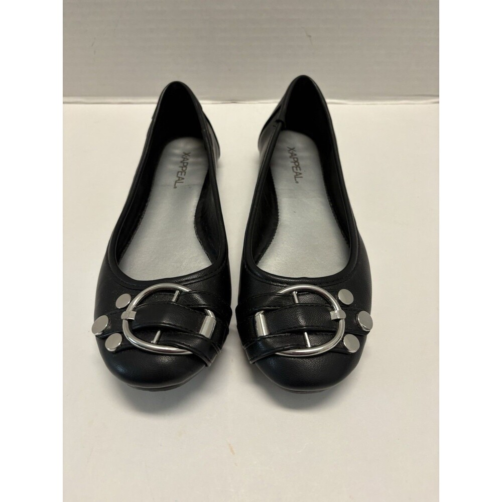 X-Appeal Black Slide on Shoes Womens Sz 8.5 Silver Buckle